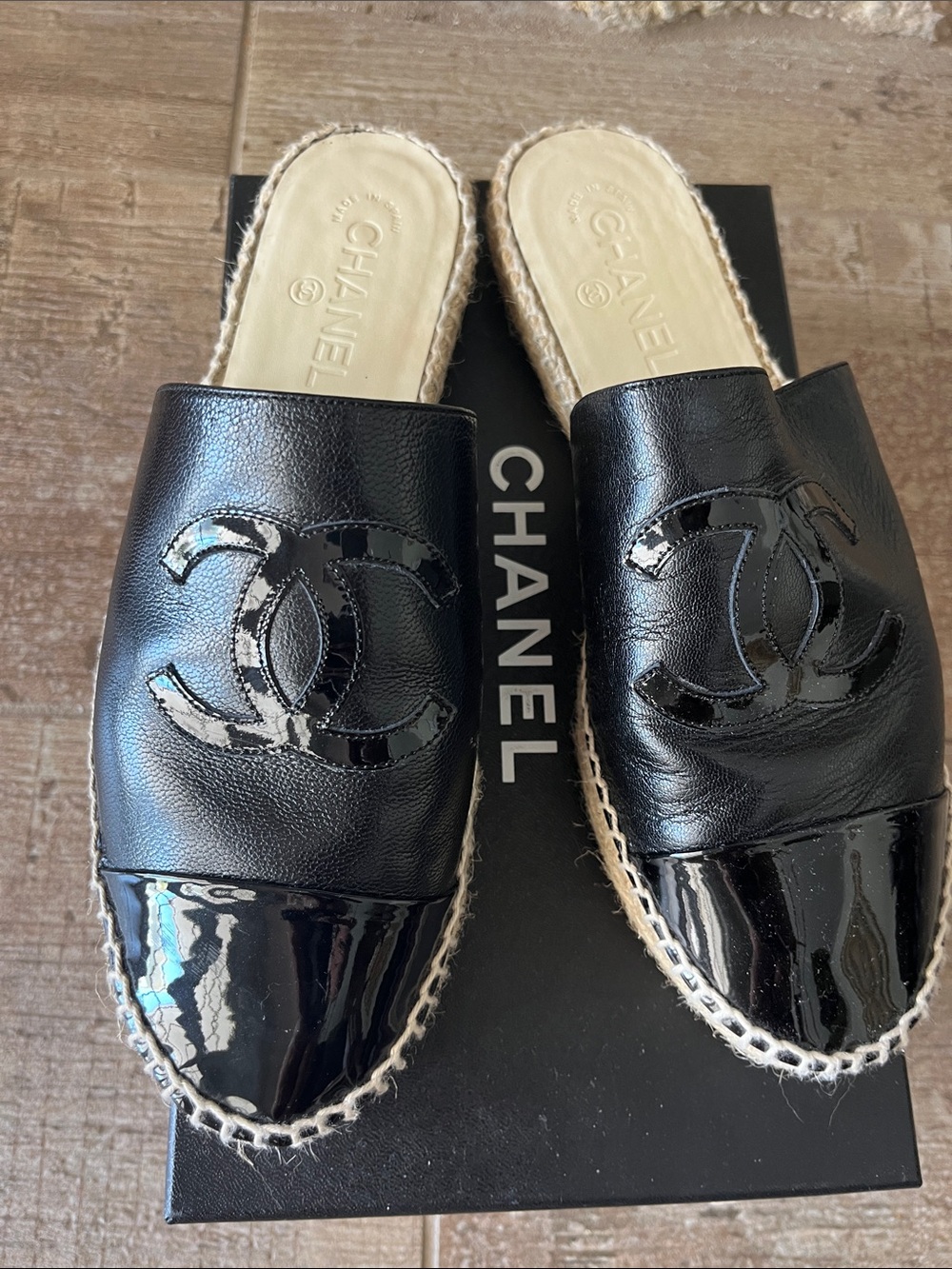 Chanel Black Espadrille Slip-On Shoes size 40